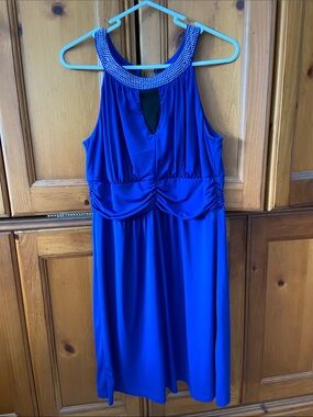 Karina Royal Blue Sleeveless Beaded Neckline Dress